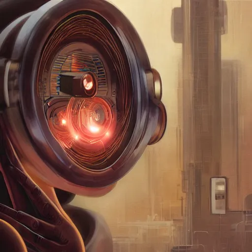 Image similar to detailed face of a synthetic sentient super - intelligent woman with nixie tube eyes warming up, warm space, rammed earth courtyard, cool skydome, fresh atmosphere, syd mead, livia prima, artgerm, greg rutkowski, pj crook, nick alm, casey baugh