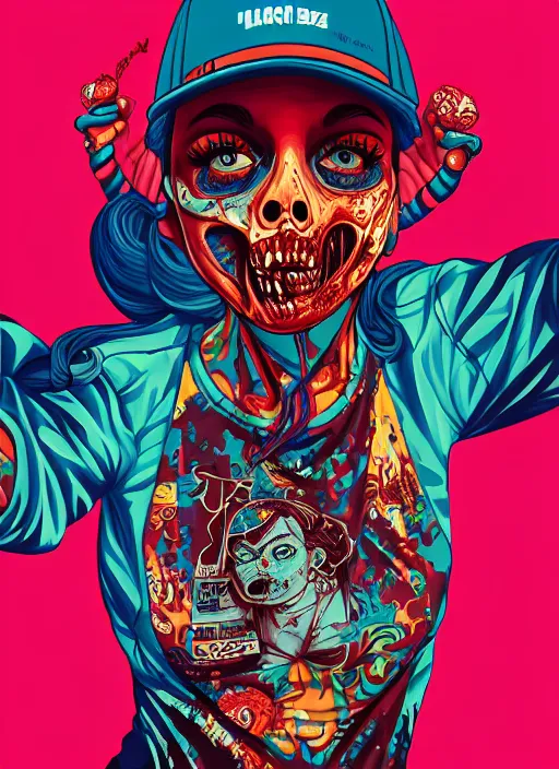 Image similar to zombie full body latina hiphop streetwear drip, tristan eaton, victo ngai, artgerm, rhads, ross draws