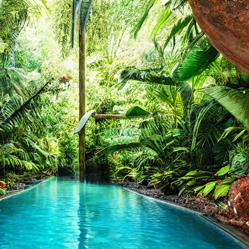 Image similar to subtropical pool water slide in forest