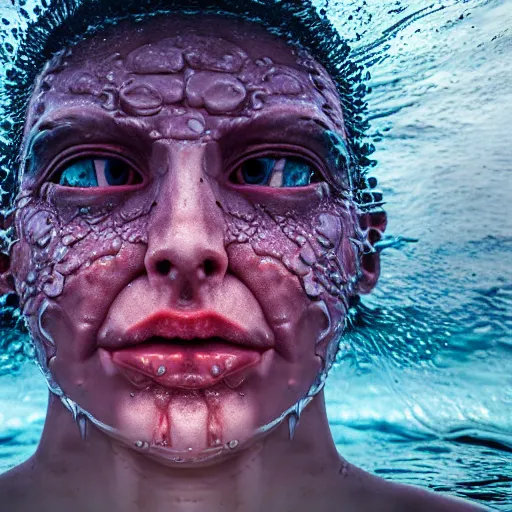 Image similar to a water sculpture in the shape of a human head, on the ocean water, water manipulation, cinematic, in the style of johnson tsang, long shot, hyper detailed, hyper realistic, ray tracing, 8 k resolution, sharp focus, realistic water, award winning