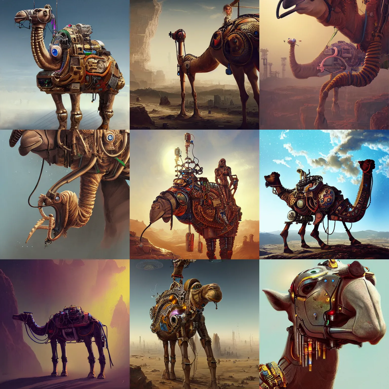 Prompt: Cyborg Camel, industrial sci-fi, by Mandy Jurgens and Warhol, Ernst Haeckel, James Jean, artstation, concept art