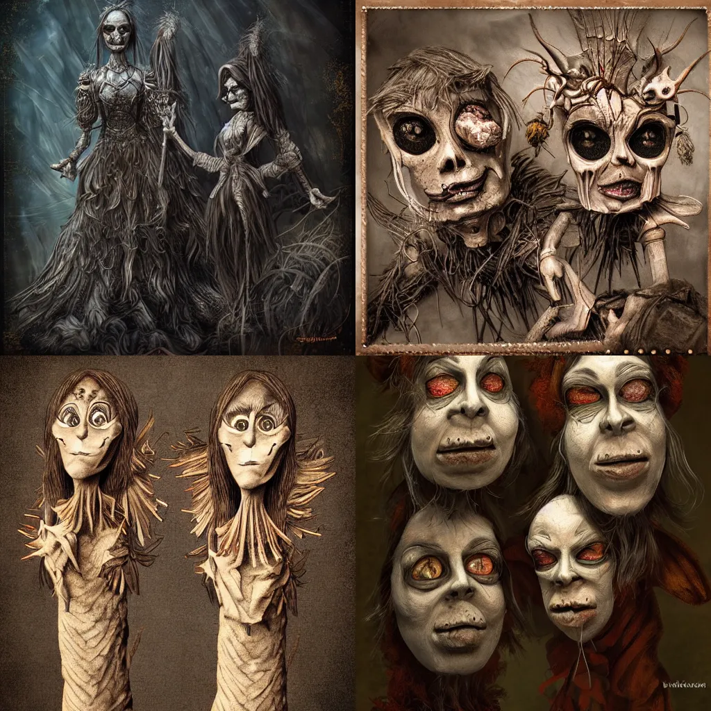Prompt: fantoccini puppets, digital art, dark fantasy, highly detailed, no crop