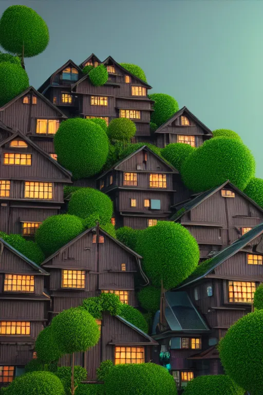 Image similar to stacked houses, solarpunk, studio ghibli, octane render, 4 k