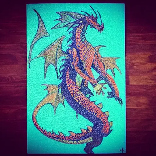 Image similar to “fire breathing dragon, Pointillism style”