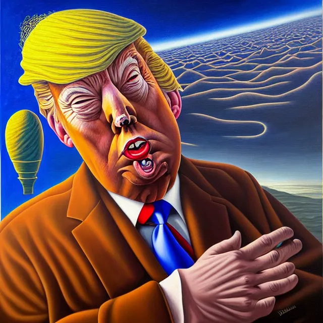 Image similar to an oil on canvas portrait of trump, surrealism, surrealist, cosmic horror, rob gonsalves, high detail