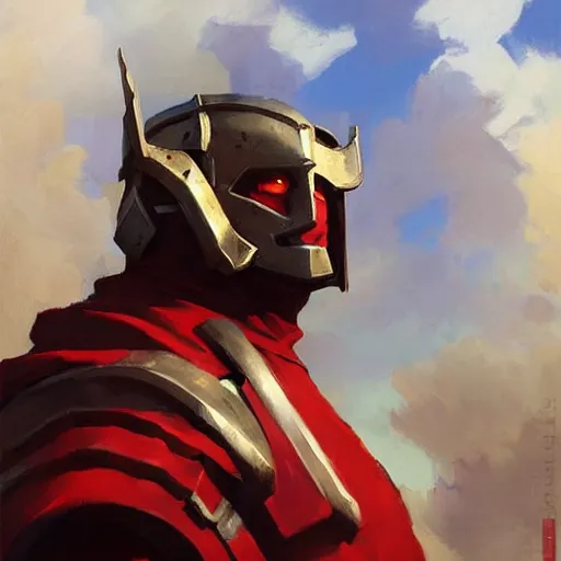 Image similar to greg manchess portrait painting of armored overlord momon with red cloak as overwatch character, medium shot, asymmetrical, profile picture, organic painting, sunny day, matte painting, bold shapes, hard edges, street art, trending on artstation, by huang guangjian and gil elvgren and sachin teng