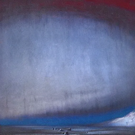 Image similar to the epic abstract painting'blue arctic void with black and red aurora borealis ', by caspar david friedrich!!!, by rothko!!!, stunning masterpiece, trending on artstation