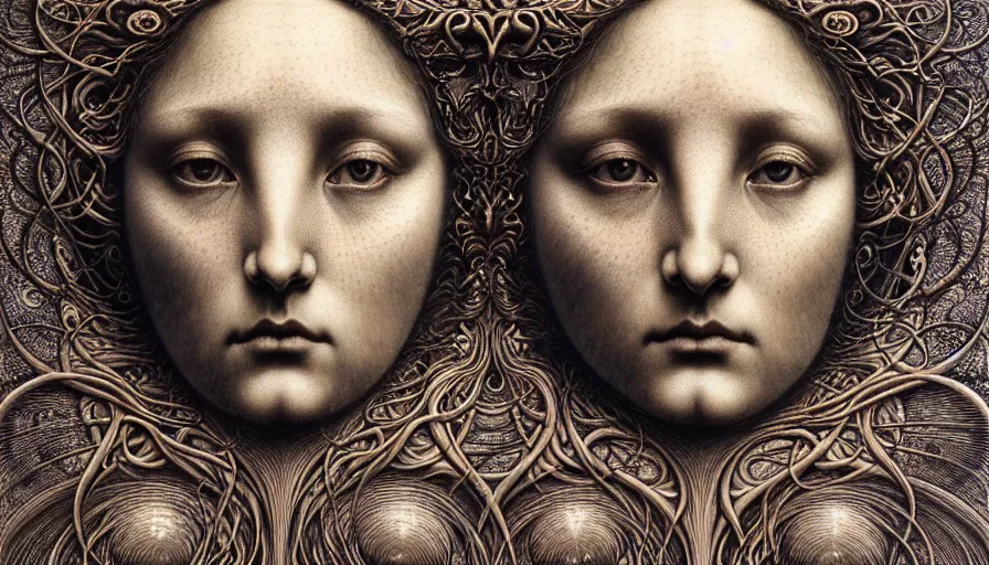 Image similar to detailed realistic beautiful moon goddess face portrait by jean delville, gustave dore, iris van herpen and marco mazzoni, art forms of nature by ernst haeckel, art nouveau, symbolist, visionary, gothic, neo - gothic, pre - raphaelite, fractal lace, intricate alien botanicals, ai biodiversity, surreality, hyperdetailed ultrasharp octane render