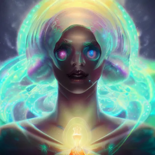 Prompt: intricate holographic quantum ghostwave entanglement goth girl made of microcircuitry and transistors in a glowing deap sea by peter mohrbacher and nekro, trending on artstation, cgsociety 4 k