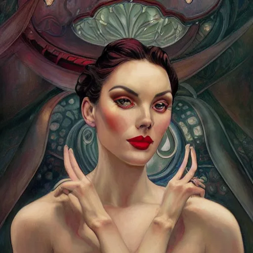 Image similar to a streamline moderne, art nouveau, multi - ethnic and multi - racial portrait in the style of charlie bowater, and in the style of donato giancola, and in the style of charles dulac. expressive, very large eyes. symmetry, ultrasharp focus, dramatic lighting, photorealistic digital painting, intricate, elegant, highly detailed, centered.