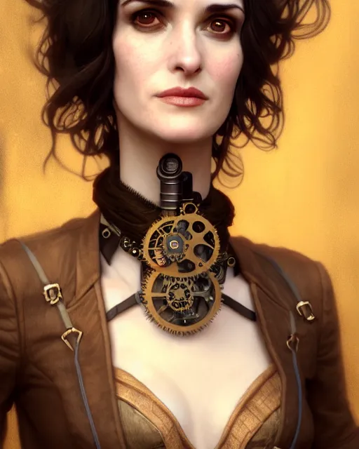 Prompt: steampunk portrait of winona ryder, au naturel, hyper detailed, digital art, trending in artstation, cinematic lighting, studio quality, smooth render, unreal engine 5 rendered, octane rendered, art style by klimt and nixeu and ian sprigger and wlop and krenz cushart.