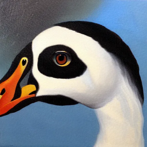 Prompt: oil painting of a goose with dozens of eyes all over its body