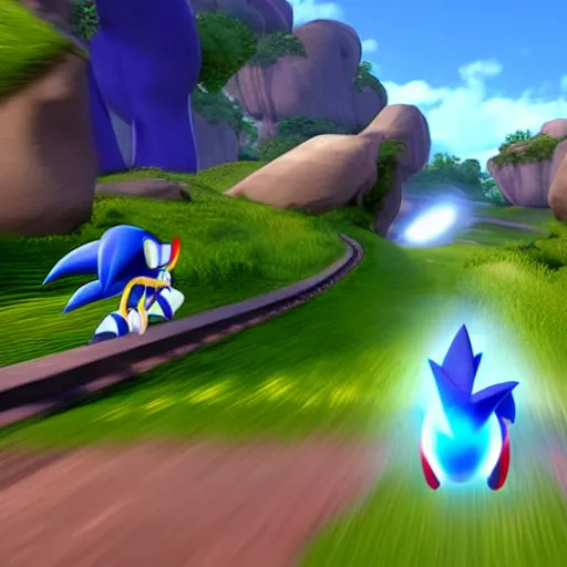 Prompt: Sonic speeding through greenhill, Gameplay screenshot, gamerealistic