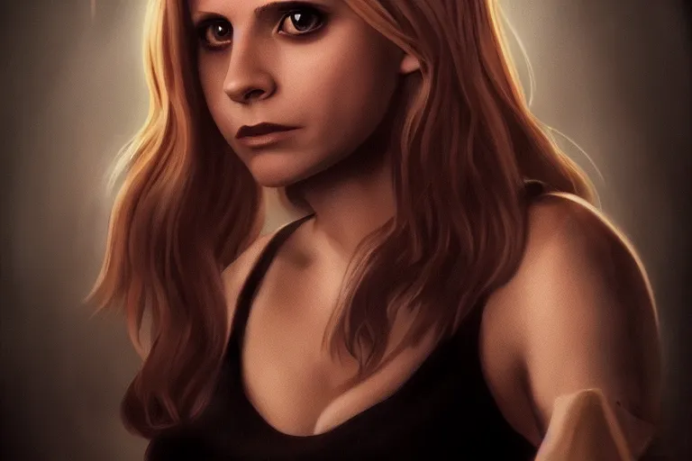 Image similar to Buffy Summers as a vampire, studio portrait, dramatic lighting, trending on artstation