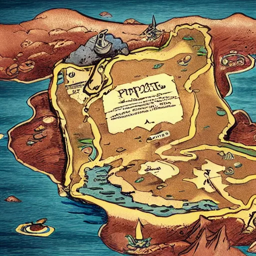 Image similar to pirate treasure map with an x marking the spot, concept art, illustrated, highly detailed, high quality, bright colors, optimistic,