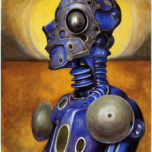 Prompt: grieving robot wearing the bone crown, by Annie Swynnerton and Diego Rivera , symbolist, dramatic lighting, elaborate geometric ornament, Art Brut, soft cool colors,smooth, sharp focus, extremely detailed, Adolf Wölfli and (Donato Giancola)
