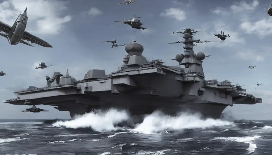 Prompt: big budget movie about a world war 2 spaceship battle using aircraft carriers