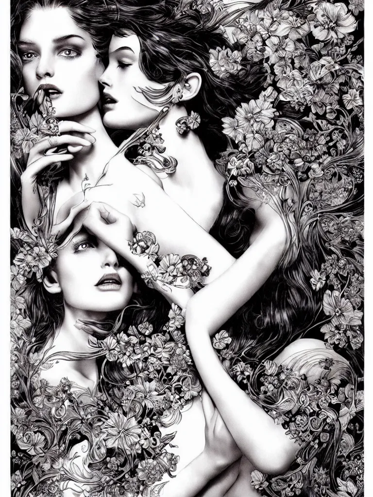 Prompt: fragrance advertising campaign by bernie wrightson, very beautiful, intricate