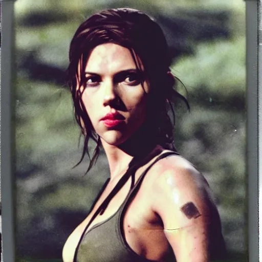 Image similar to Polaroid image of Scarlett Johansson as tomb raider