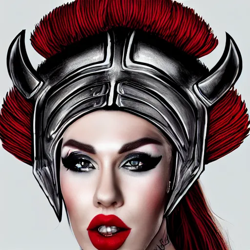 Prompt: high quality side portrait of a masculine but feminine drag queen wearing a viking helmet and red lipstick, elf ears, illustration, comic - style, pen, tattoo, charcoal, matte minimal, symmetrical face, intricate details, award - winning, 4 k, 8 k, dynamic pose, cinematic dramatic lighting, bright and colorful, two color, detailed eyes