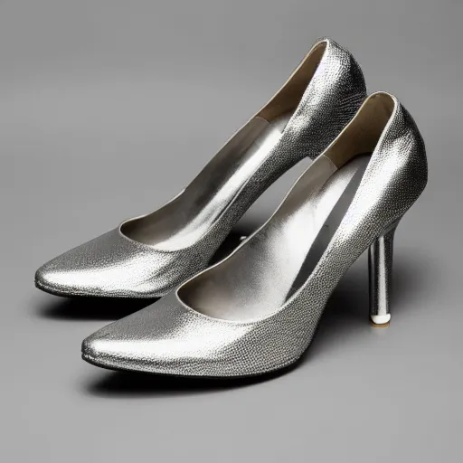 Image similar to a pair of metallic armored reflective heels, photo studio