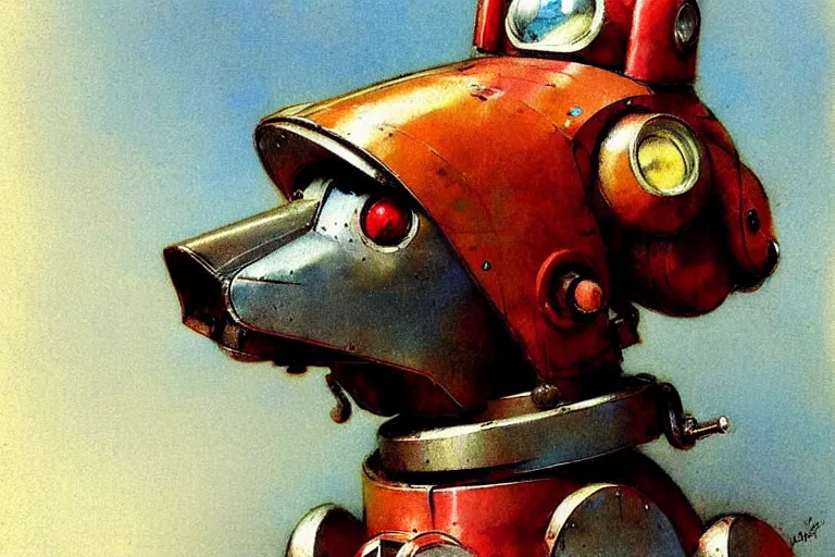 Image similar to adventurer ( ( ( ( ( 1 9 5 0 s retro future robot android dog. muted colors. ) ) ) ) ) by jean baptiste monge!!!!!!!!!!!!!!!!!!!!!!!!! chrome red