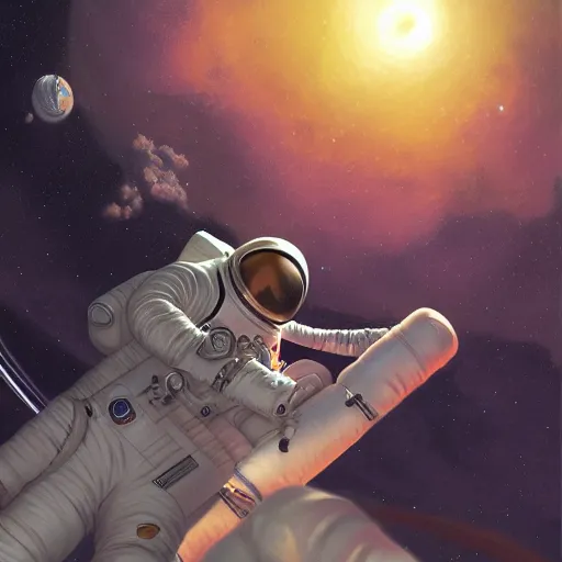 Prompt: astronaut in space by yongsung kim, photorealistic, art nouveau, illustration, concept design, storybook layout, story board format