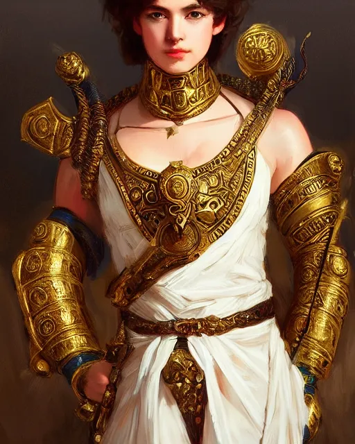 Image similar to portrait of an ancient greek character in intricate ornate armor with an ivory mask, by ilya kuvshinov, by thomas lawrence, by bayard wu, trending on artstation, masterpiece