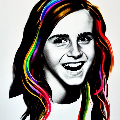 Prompt: rainbow smiling happy emma watson age 1 7 as hermione. pop art.