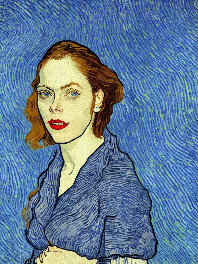 Image similar to a beautiful portrait of gillian jacobs by vincent van gogh