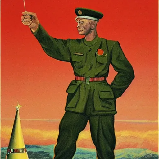 Image similar to a detailed and complex uncut full body soviet propaganda poster depicting a dromaius in military uniform. painting by dmitri moor