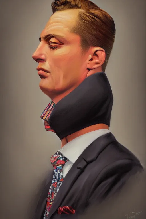 Image similar to a painting of a man wearing a suit and tie, a character portrait by Vladimir Tretchikoff, digital art by by József Borsos, trending on Artstation, cloisonnism, digital painting, digital illustration, vaporware