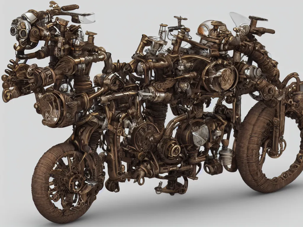 Image similar to a warforged steampunk superbike, realistic render, 4 k,