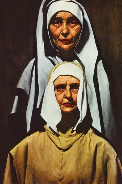 Prompt: portrait, an evil nun, art by jacek malczewski