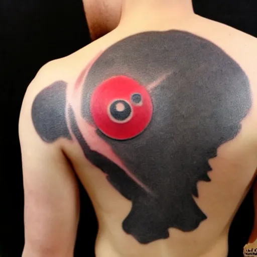 Prompt: Pokeball Tattoo on male back