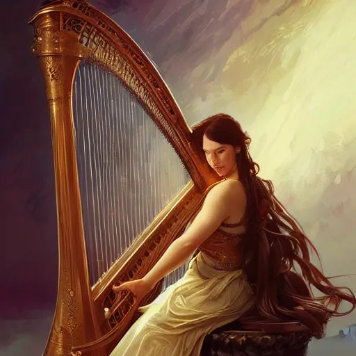 Image similar to a strange harp, d & d, fantasy, intricate, elegant, highly detailed, digital painting, artstation, concept art, smooth, sharp focus, illustration, art by artgerm and greg rutkowski and alphonse mucha