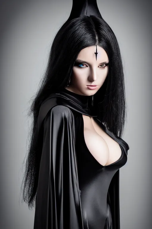 Image similar to very beautiful female dark elf, black hair, wearing black robe, luxury materials, symmetrical, cinematic, elegant, professional studio light, real dlsr photography, sharp focus, 4 k, ultra hd, sense of awe, high fashion