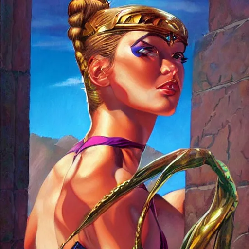 Image similar to beautiful Phoenician enchantress, high quality oil painting, Joe Jusko