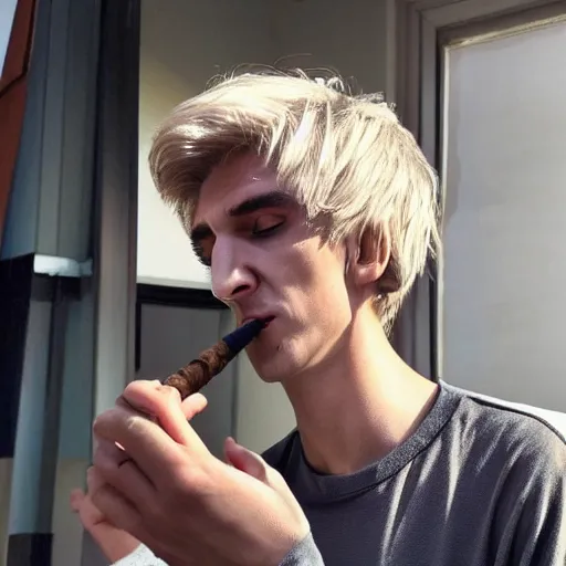 Image similar to a photo of xqc smoking a cigarrette