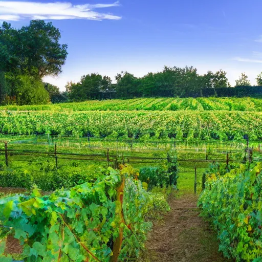 Image similar to flowers and vines creep in a field with a majestic swimming pool