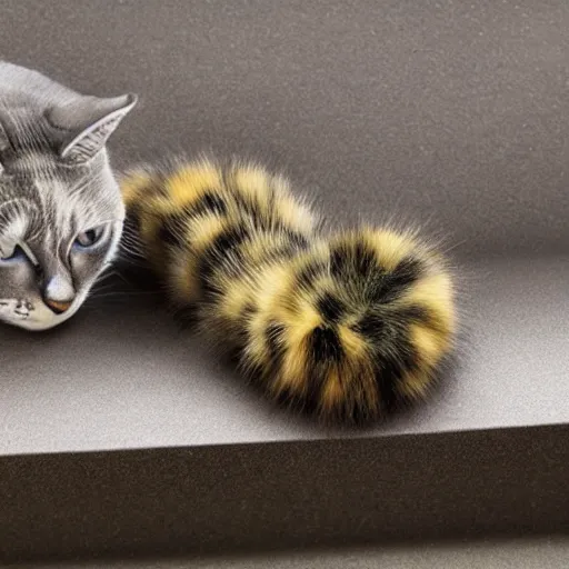 Prompt: cat with the body of a caterpillar