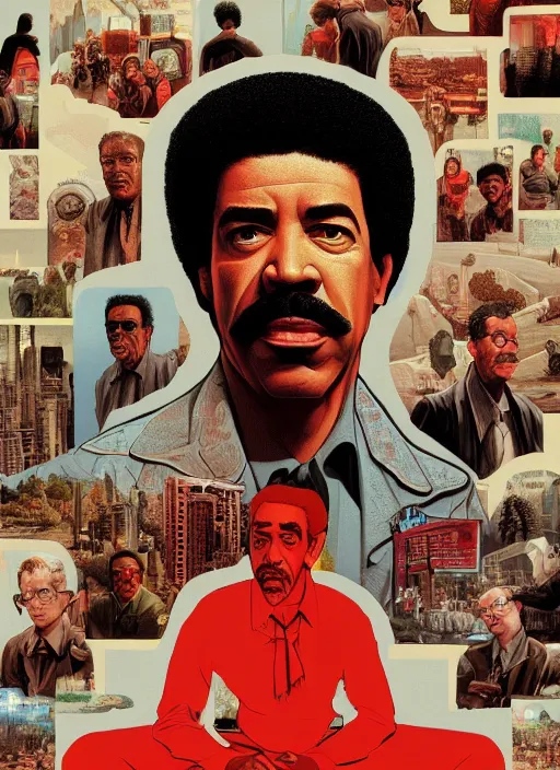 Prompt: Twin Peaks poster artwork by Michael Whelan and Tomer Hanuka, Rendering of portrait of Richard Pryor, full of details, by Makoto Shinkai and thomas kinkade, Matte painting, trending on artstation and unreal engine