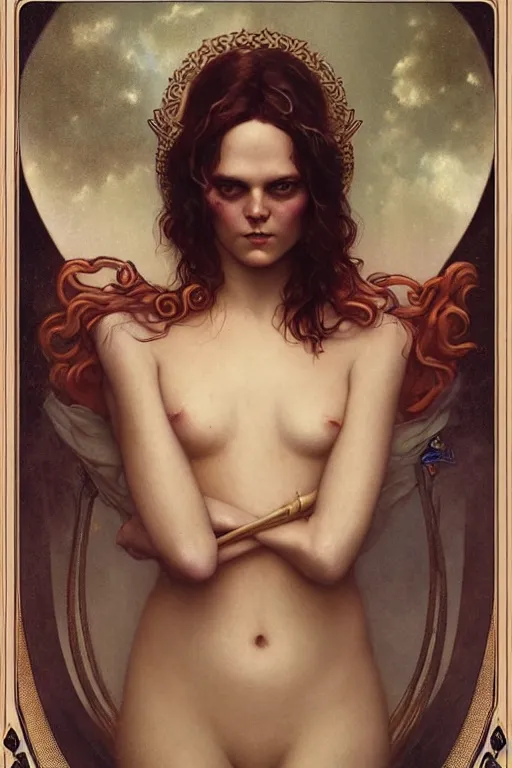 Image similar to Tove Lo by Tom Bagshaw in the style of Gaston Bussière, art nouveau