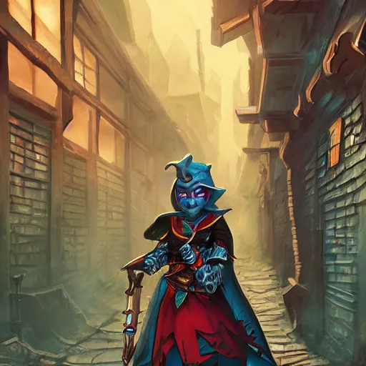 Image similar to elf rogue lurking through the alleyway, d & d style, trending on artstation, colorful, intricate, art by kev chan