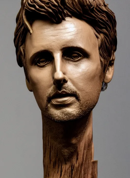 Prompt: sculpture of Matt Bellamy made of wood, portrait, female, future, wood, tree, harper's bazaar, vogue, magazine, insanely detailed and intricate, concept art, close up, ornate, luxury, elite, elegant, trending on artstation, by ruan jia, by Kenneth Willardt, by ross tran, by WLOP, by Andrei Riabovitchev,