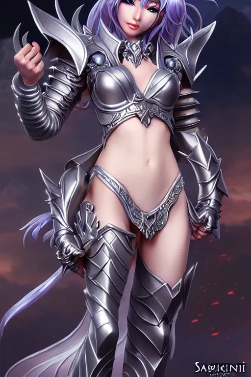 Image similar to sakimi chan, silver fantasy armor, detailed face, tony sart