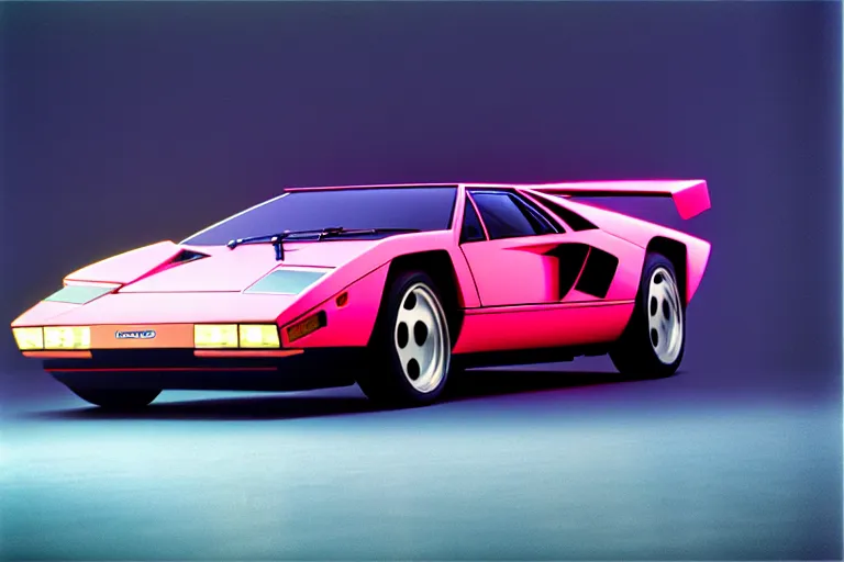 Image similar to designed by giorgetto giugiaro stylized poster of a single countach 9 5 9 concept, thick neon lights, ektachrome photograph, volumetric lighting, f 8 aperture, cinematic eastman 5 3 8 4 film