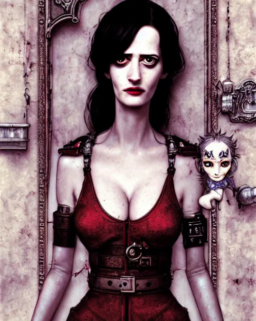 Image similar to character portrait of eva green with gorgeous detailed eyes in the castle, color page, tankoban, 4 k, tone mapping, doll, akihiko yoshida, james jean andrei riabovitchev marc simonetti, yoshitaka amano, short neck