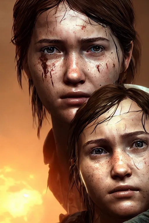 Image similar to ultra realistic facial portrait of ellie from the last of us part 2, digital art, character portrait, highly detailed, trending on artstation, lens flare, atmosphere, hyper realistic, cinematic lightning, sharp focus, unreal engine 5, extreme details perfect face, pretty face, fine - face, illustration, 8 k, ultra texture, masterpiece