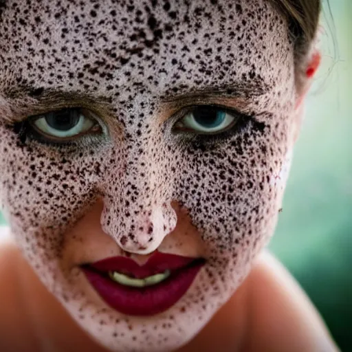 Prompt: photo portrait of a woman's face covered in killer - bees